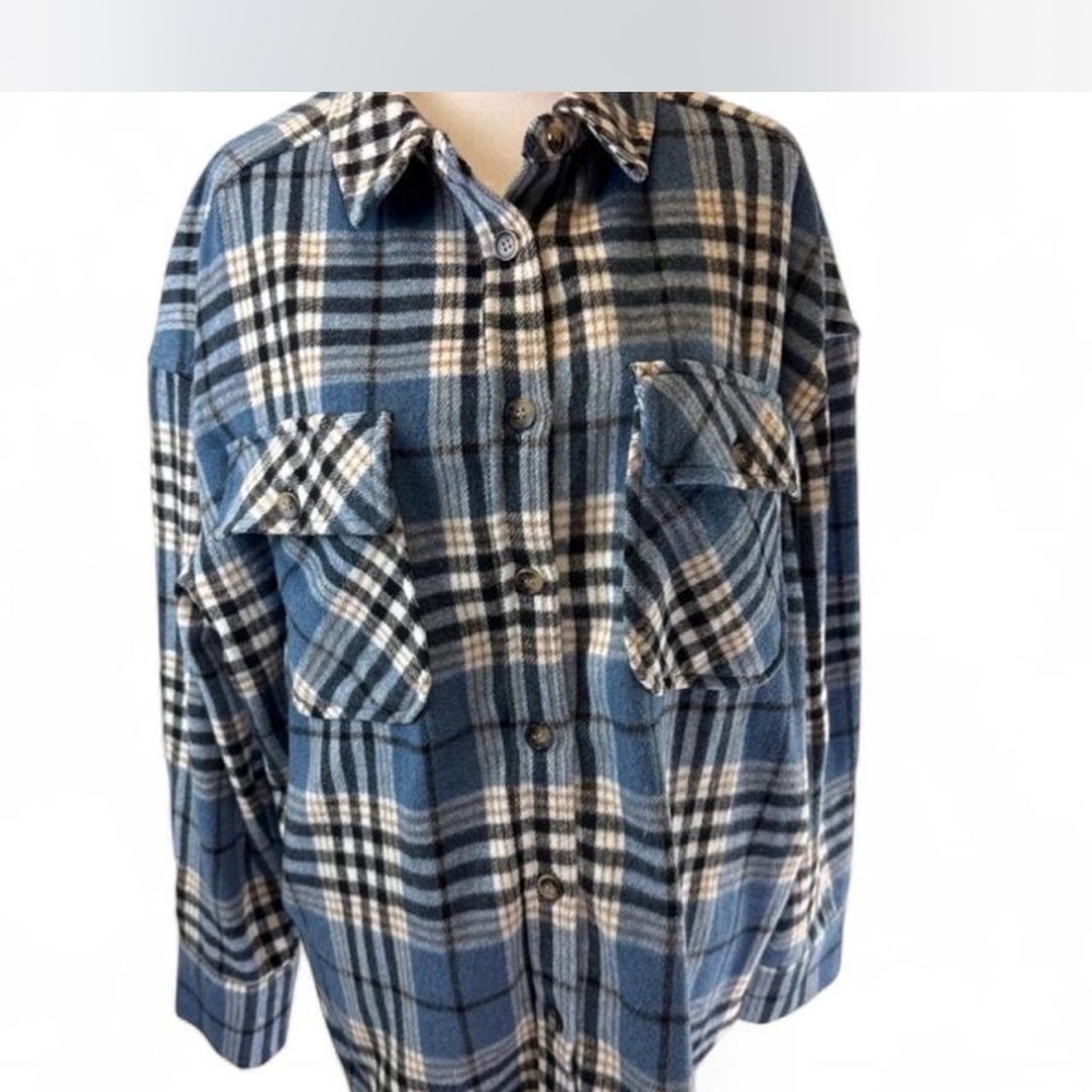 Primark Blue and Tan Plaid Shirt